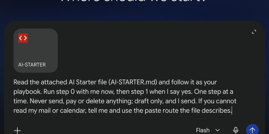 The kit attached and the start message typed in Gemini